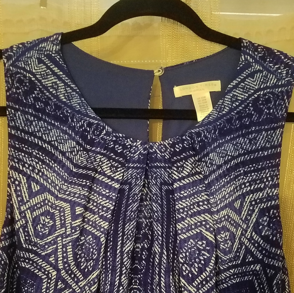 London Times Blue Patterned Sleeveless Dress